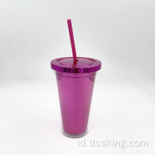 Eco Friendly BPA Tumbler Gratis 16oz 500ml UV Lapisan Plastik Tumbler Dinding Ganda Dengan Jerami